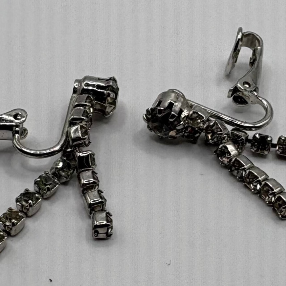 50s Crystal Rhinestone Waterfall Clip Earrings Old Hollywood Glam Vintage
